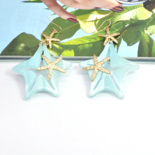 Ocean series hanging acrylic sea star ear jewelry for girl party stainless steel starfish earrings